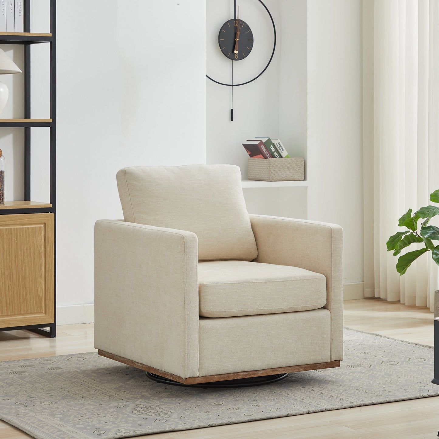 Square Upholstered Swivel Accent Chair with 360 Degree Rotation in Beige Chenille, 30.7'W - 1st Choice Furniture Direct