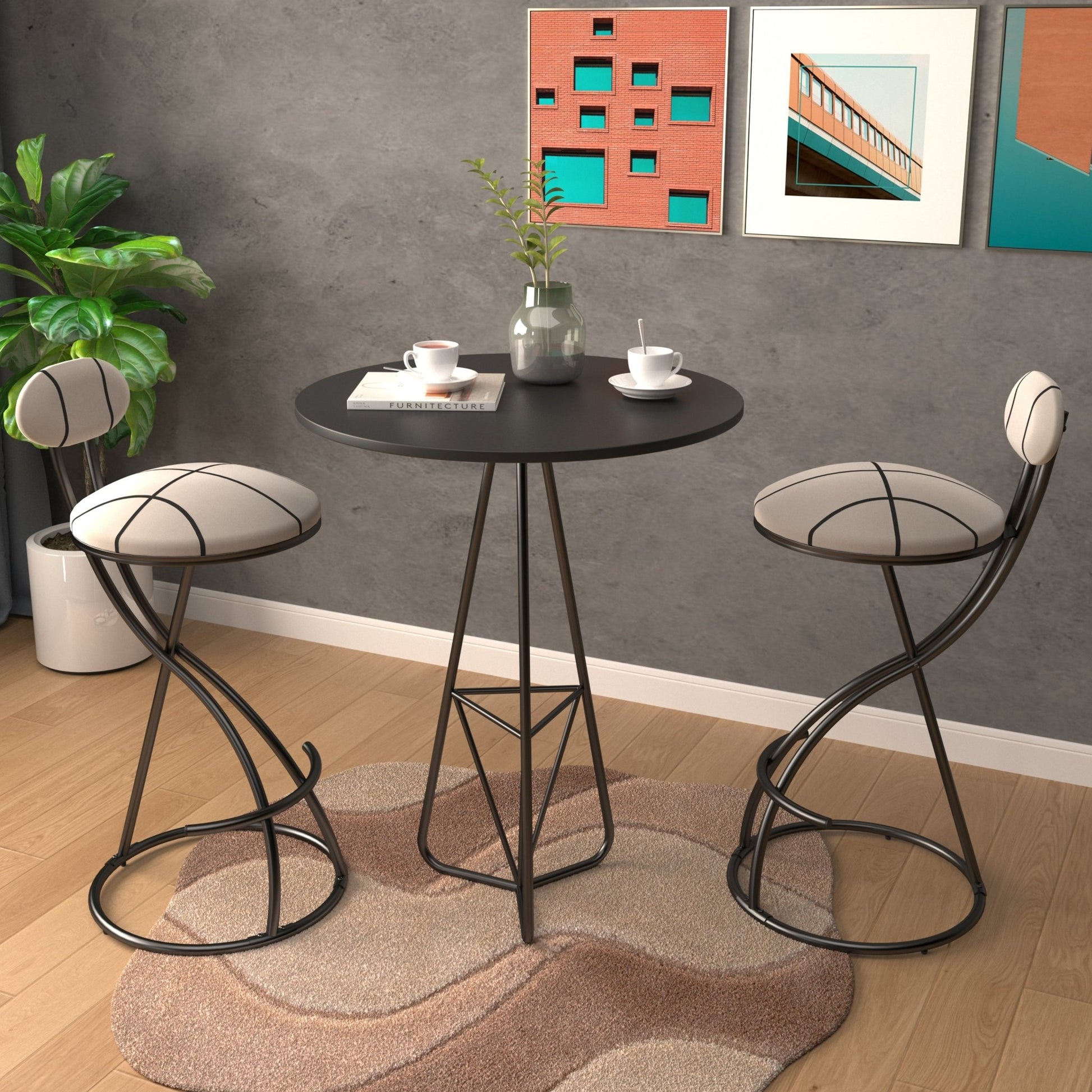 Striped Velvet Bar Stools Set of 2 | Modern Counter Height Chairs with Black Metal Frame - 1st Choice Furniture Direct