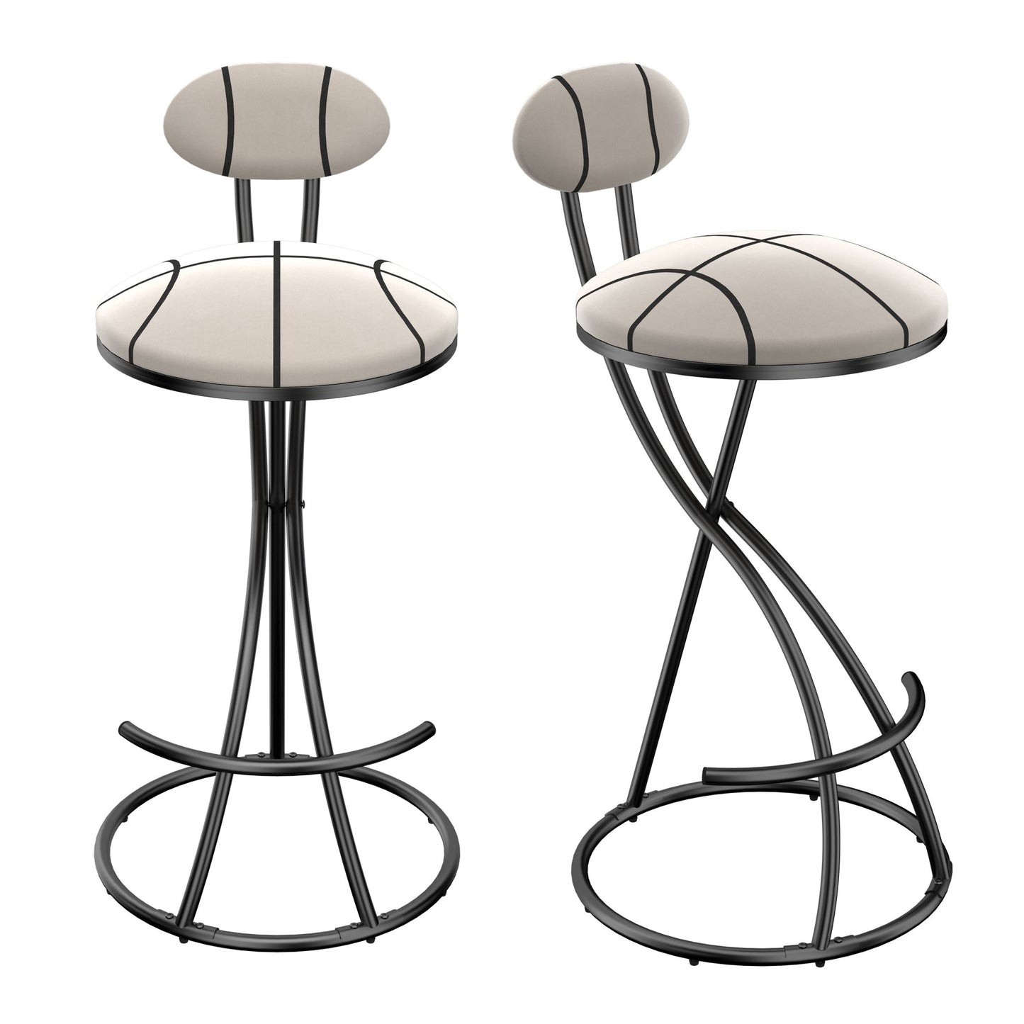 Striped Velvet Bar Stools Set of 2 | Modern Counter Height Chairs with Black Metal Frame - 1st Choice Furniture Direct