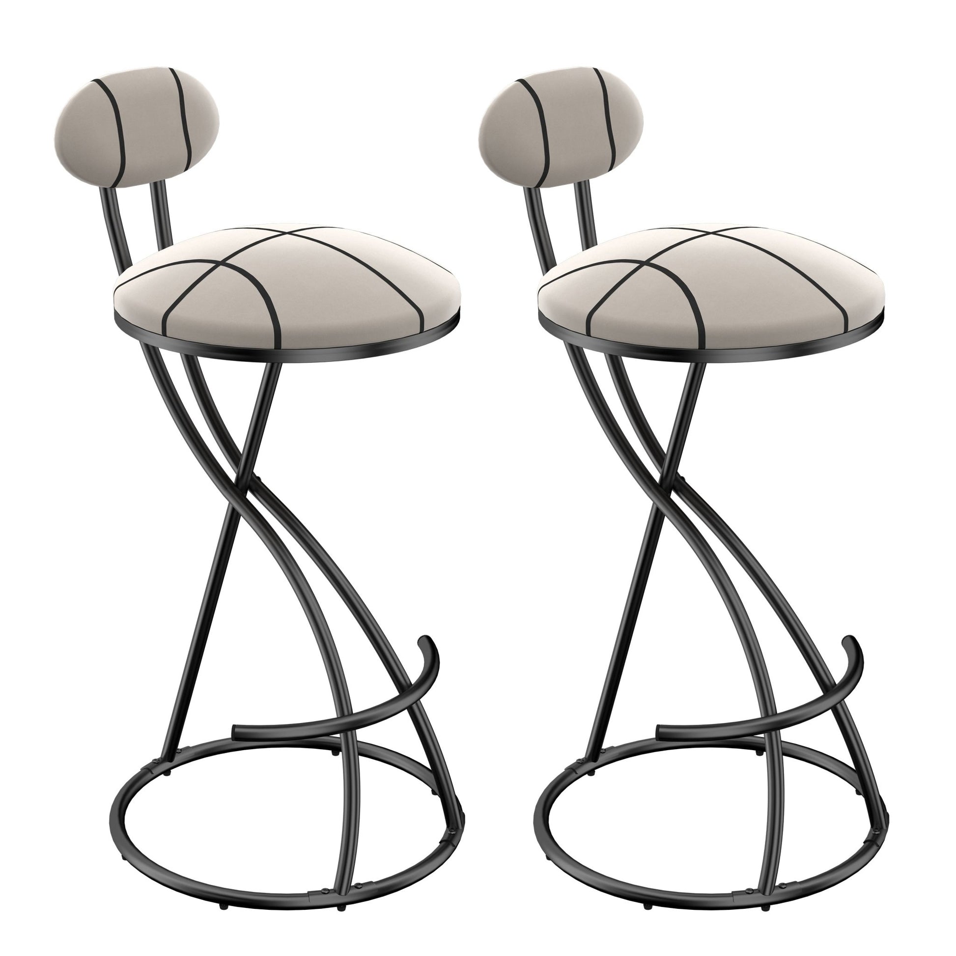 Striped Velvet Bar Stools Set of 2 | Modern Counter Height Chairs with Black Metal Frame - 1st Choice Furniture Direct