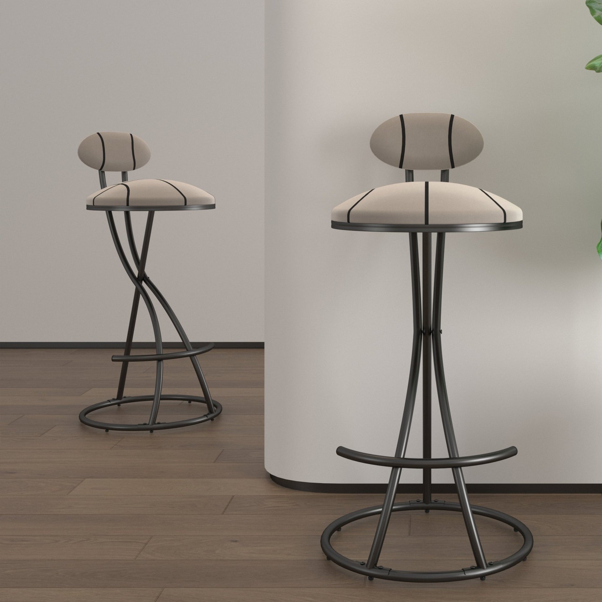 Striped Velvet Bar Stools Set of 2 | Modern Counter Height Chairs with Black Metal Frame - 1st Choice Furniture Direct