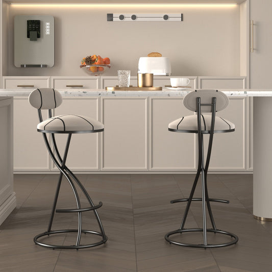 Striped Velvet Bar Stools Set of 2 | Modern Counter Height Chairs with Black Metal Frame - 1st Choice Furniture Direct
