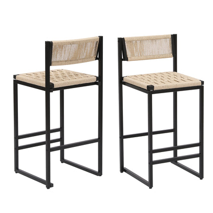 Style B Black & Creamy White Woven Bar Stools with Backrest, Paper Rope Weave Dining Chairs for Kitchen Island - 1st Choice Furniture Direct