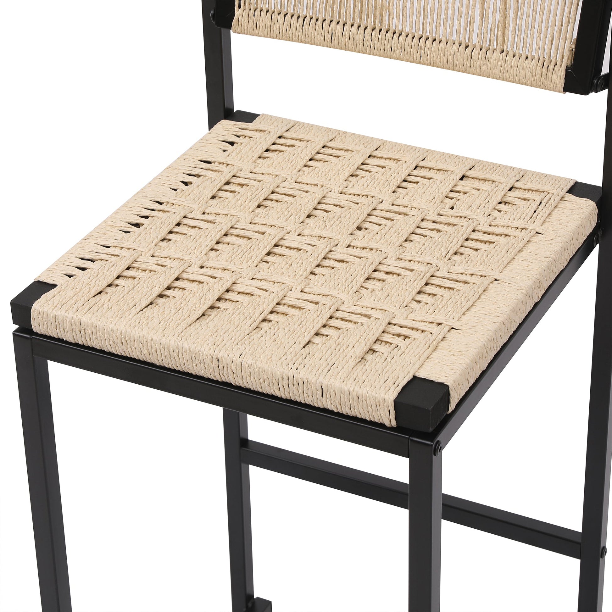 Style B Black & Creamy White Woven Bar Stools with Backrest, Paper Rope Weave Dining Chairs for Kitchen Island - 1st Choice Furniture Direct