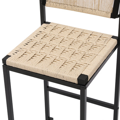 Style B Black & Creamy White Woven Bar Stools with Backrest, Paper Rope Weave Dining Chairs for Kitchen Island - 1st Choice Furniture Direct