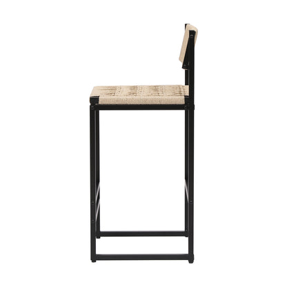 Style B Black & Creamy White Woven Bar Stools with Backrest, Paper Rope Weave Dining Chairs for Kitchen Island - 1st Choice Furniture Direct