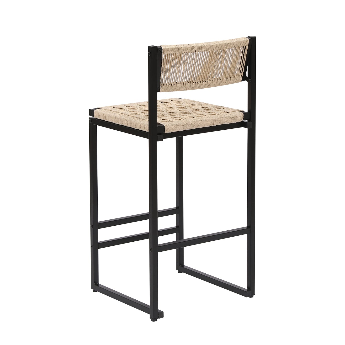 Style B Black & Creamy White Woven Bar Stools with Backrest, Paper Rope Weave Dining Chairs for Kitchen Island - 1st Choice Furniture Direct