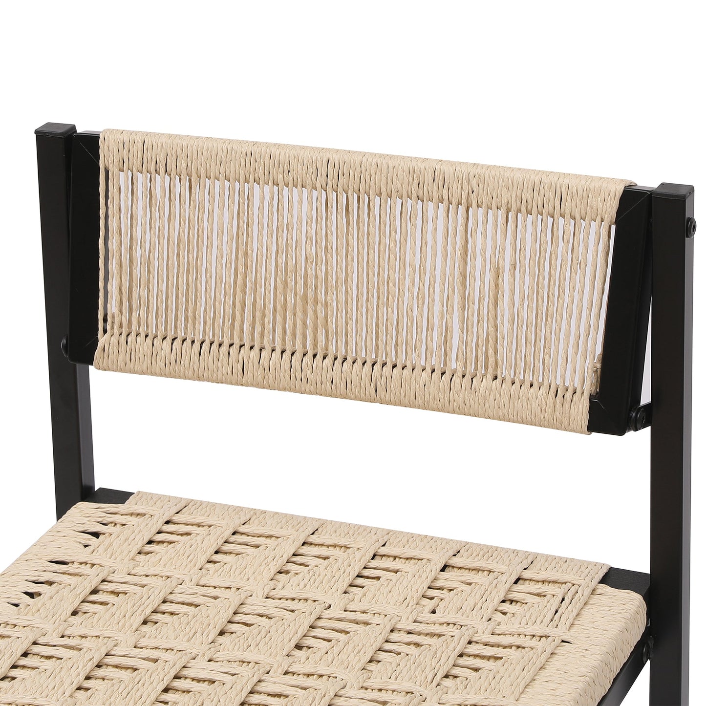 Style B Black & Creamy White Woven Bar Stools with Backrest, Paper Rope Weave Dining Chairs for Kitchen Island - 1st Choice Furniture Direct