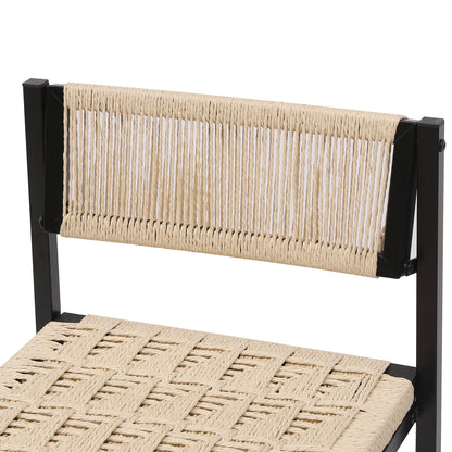 Style B Black & Creamy White Woven Bar Stools with Backrest, Paper Rope Weave Dining Chairs for Kitchen Island - 1st Choice Furniture Direct