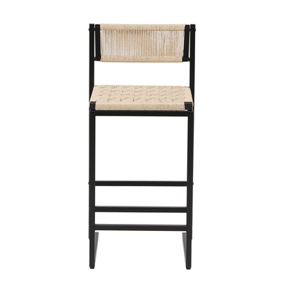 Style B Black & Creamy White Woven Bar Stools with Backrest, Paper Rope Weave Dining Chairs for Kitchen Island - 1st Choice Furniture Direct