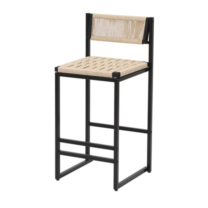 Style B Black & Creamy White Woven Bar Stools with Backrest, Paper Rope Weave Dining Chairs for Kitchen Island - 1st Choice Furniture Direct