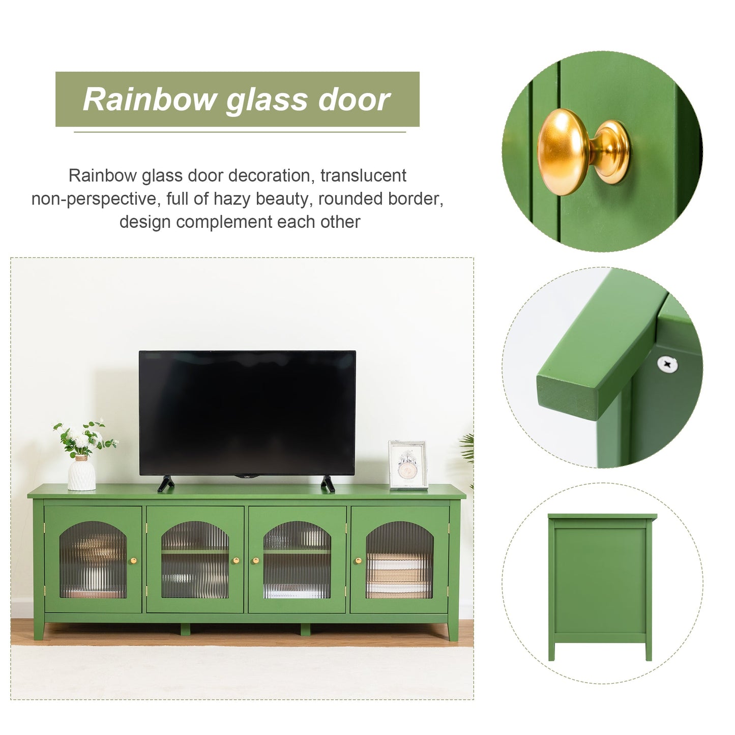 Stylish Antique Green TV Cabinet with Solid Wood Frame and Changhong Glass Door, 71-inch - 1st Choice Furniture Direct