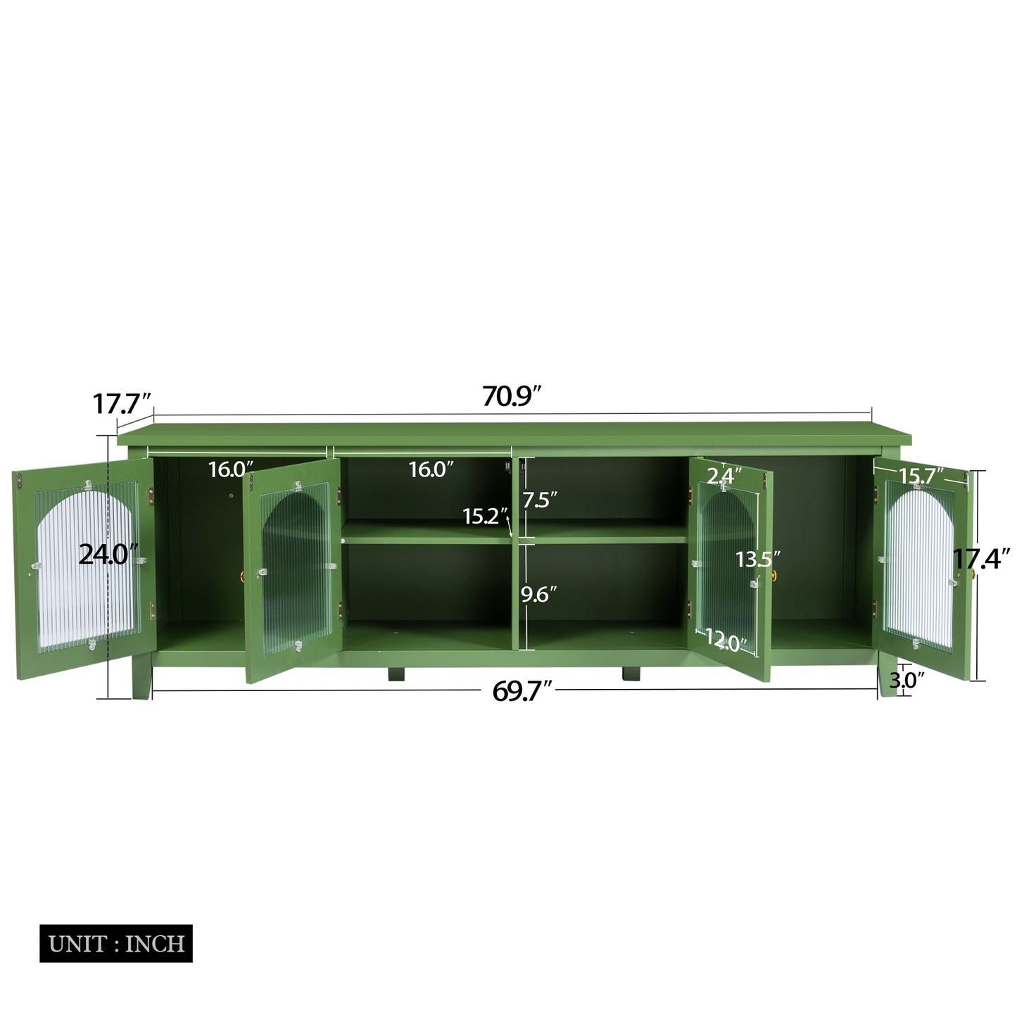 Stylish Antique Green TV Cabinet with Solid Wood Frame and Changhong Glass Door, 71-inch - 1st Choice Furniture Direct