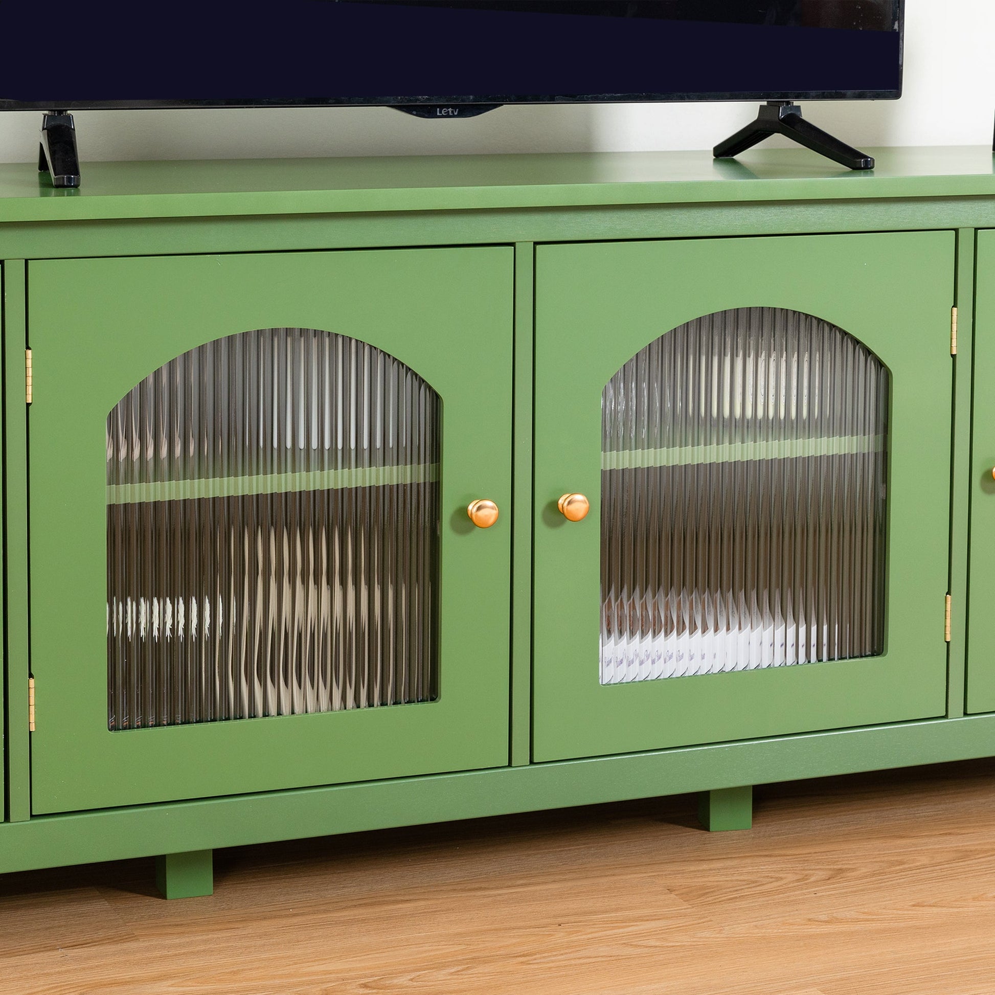 Stylish Antique Green TV Cabinet with Solid Wood Frame and Changhong Glass Door, 71-inch - 1st Choice Furniture Direct