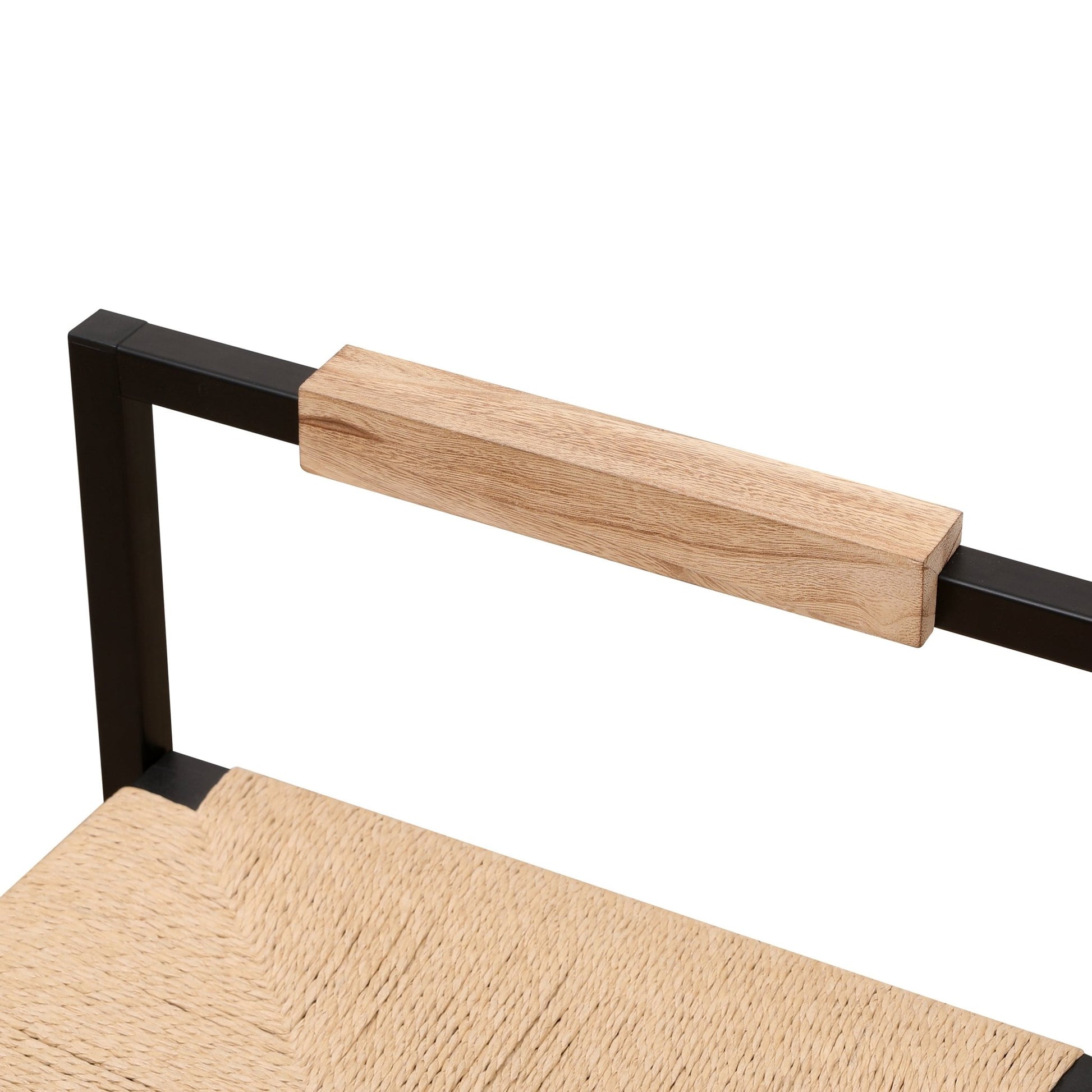 Stylish Set of 2 Bar Stools with Backrest and Paper Rope Woven Seat, Counter Height Dining Chairs for Kitchen, Natural Metal Frame - 1st Choice Furniture Direct