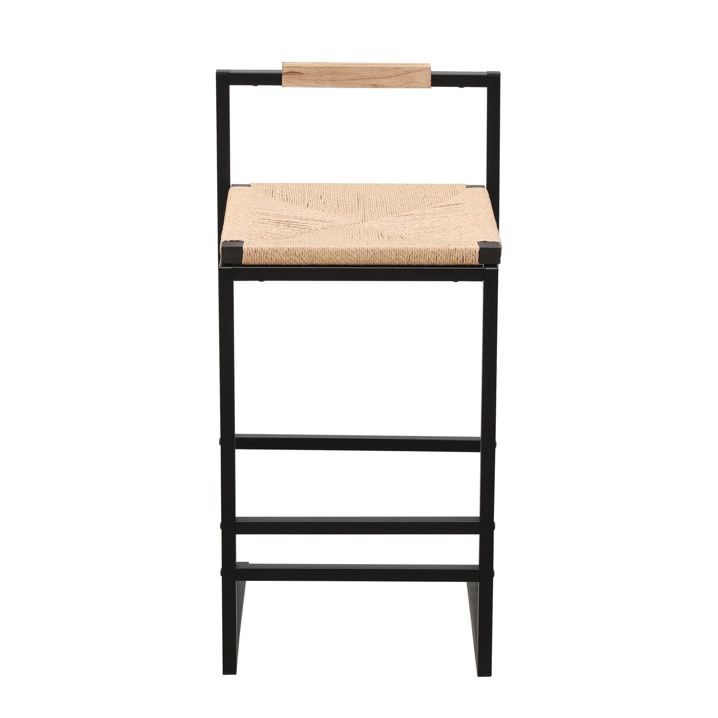 Stylish Set of 2 Bar Stools with Backrest and Paper Rope Woven Seat, Counter Height Dining Chairs for Kitchen, Natural Metal Frame - 1st Choice Furniture Direct