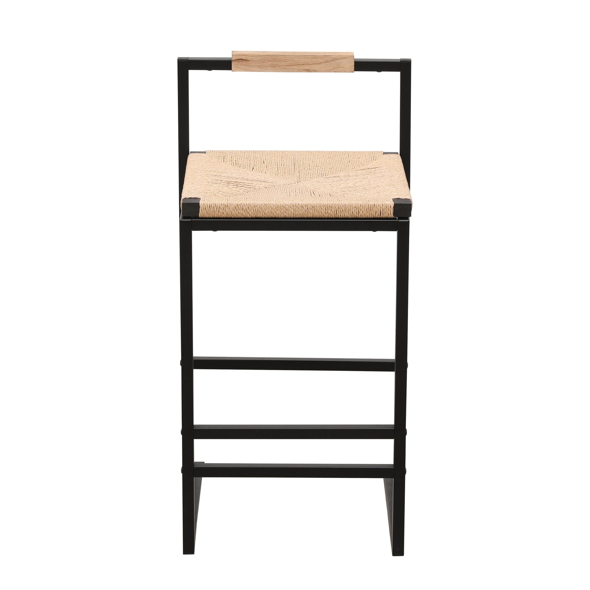 Stylish Set of 2 Bar Stools with Backrest and Paper Rope Woven Seat, Counter Height Dining Chairs for Kitchen, Natural Metal Frame - 1st Choice Furniture Direct