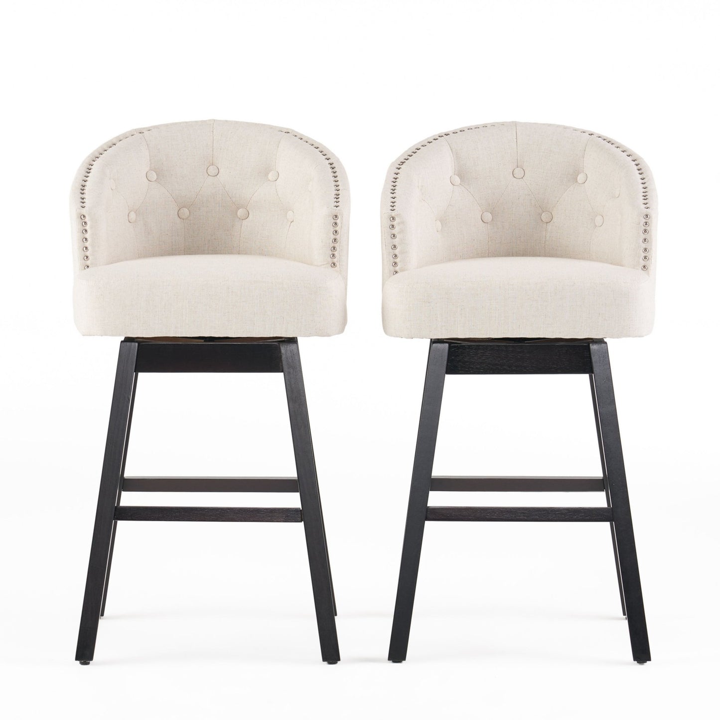 Swivel Bar Stools Set – Beige Tufted Kitchen Island Chairs - 1st Choice Furniture Direct