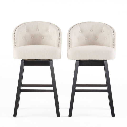 Swivel Bar Stools Set – Beige Tufted Kitchen Island Chairs - 1st Choice Furniture Direct