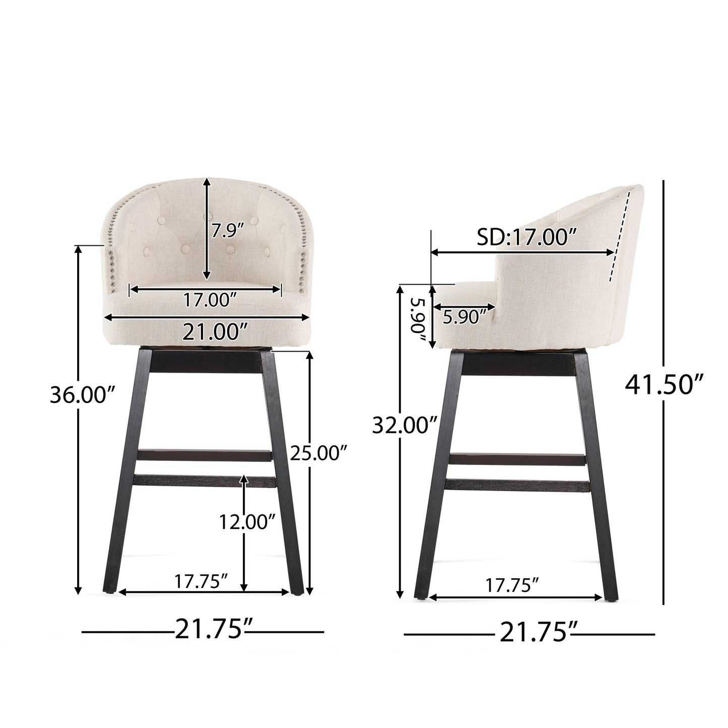 Swivel Bar Stools Set – Beige Tufted Kitchen Island Chairs - 1st Choice Furniture Direct