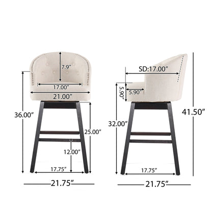 Swivel Bar Stools Set – Beige Tufted Kitchen Island Chairs - 1st Choice Furniture Direct