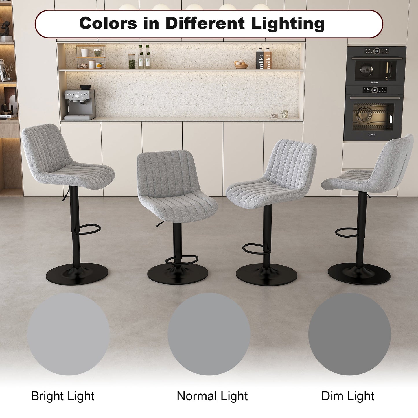Swivel Bar Stools with Adjustable Height (35.03 - 43.7 Inches), Backrest, and Soft Knit Fabric - Ideal for Kitchen Island, Bar Counter, Dining Room, Grey(Set of 2) - 1st Choice Furniture Direct