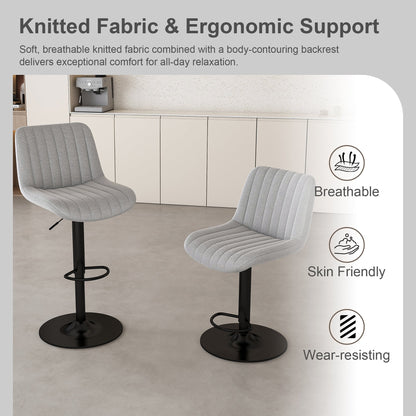 Swivel Bar Stools with Adjustable Height (35.03 - 43.7 Inches), Backrest, and Soft Knit Fabric - Ideal for Kitchen Island, Bar Counter, Dining Room, Grey(Set of 2) - 1st Choice Furniture Direct