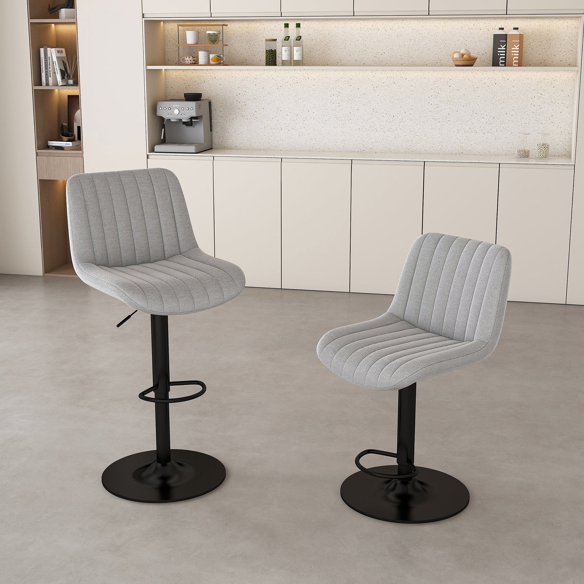 Swivel Bar Stools with Adjustable Height (35.03 - 43.7 Inches), Backrest, and Soft Knit Fabric - Ideal for Kitchen Island, Bar Counter, Dining Room, Grey(Set of 2) - 1st Choice Furniture Direct