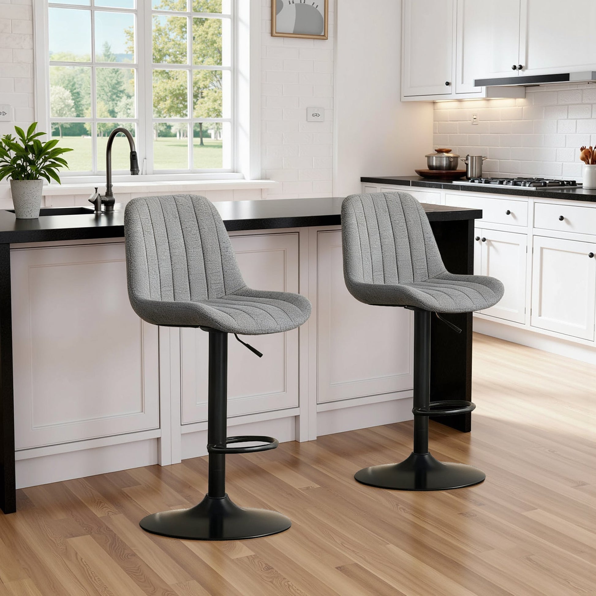Swivel Bar Stools with Adjustable Height (35.03 - 43.7 Inches), Backrest, and Soft Knit Fabric - Ideal for Kitchen Island, Bar Counter, Dining Room, Grey(Set of 2) - 1st Choice Furniture Direct
