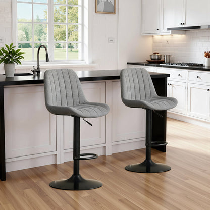 Swivel Bar Stools with Adjustable Height (35.03 - 43.7 Inches), Backrest, and Soft Knit Fabric - Ideal for Kitchen Island, Bar Counter, Dining Room, Grey(Set of 2) - 1st Choice Furniture Direct