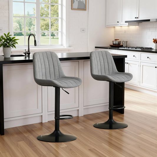 Swivel Bar Stools with Adjustable Height (35.03 - 43.7 Inches), Backrest, and Soft Knit Fabric - Ideal for Kitchen Island, Bar Counter, Dining Room, Grey(Set of 2) - 1st Choice Furniture Direct