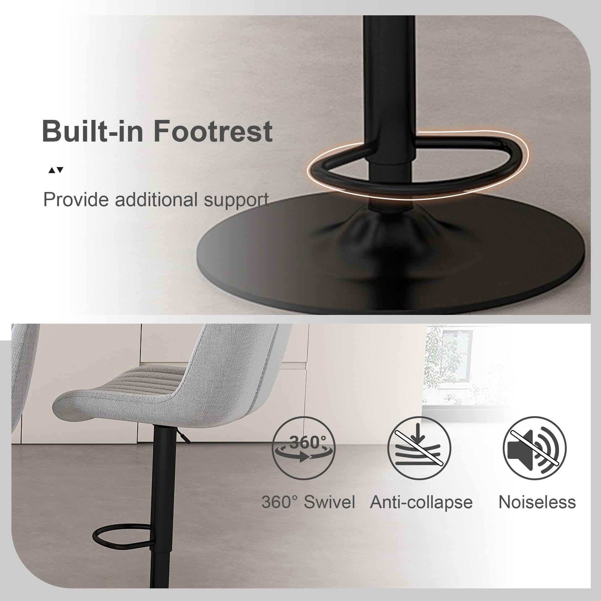 Swivel Bar Stools with Adjustable Height (35.03 - 43.7 Inches), Backrest, and Soft Knit Fabric - Ideal for Kitchen Island, Bar Counter, Dining Room, Grey(Set of 2) - 1st Choice Furniture Direct