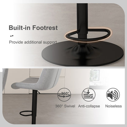 Swivel Bar Stools with Adjustable Height (35.03 - 43.7 Inches), Backrest, and Soft Knit Fabric - Ideal for Kitchen Island, Bar Counter, Dining Room, Grey(Set of 2) - 1st Choice Furniture Direct