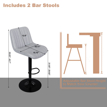 Swivel Bar Stools with Adjustable Height (35.03 - 43.7 Inches), Backrest, and Soft Knit Fabric - Ideal for Kitchen Island, Bar Counter, Dining Room, Grey(Set of 2) - 1st Choice Furniture Direct