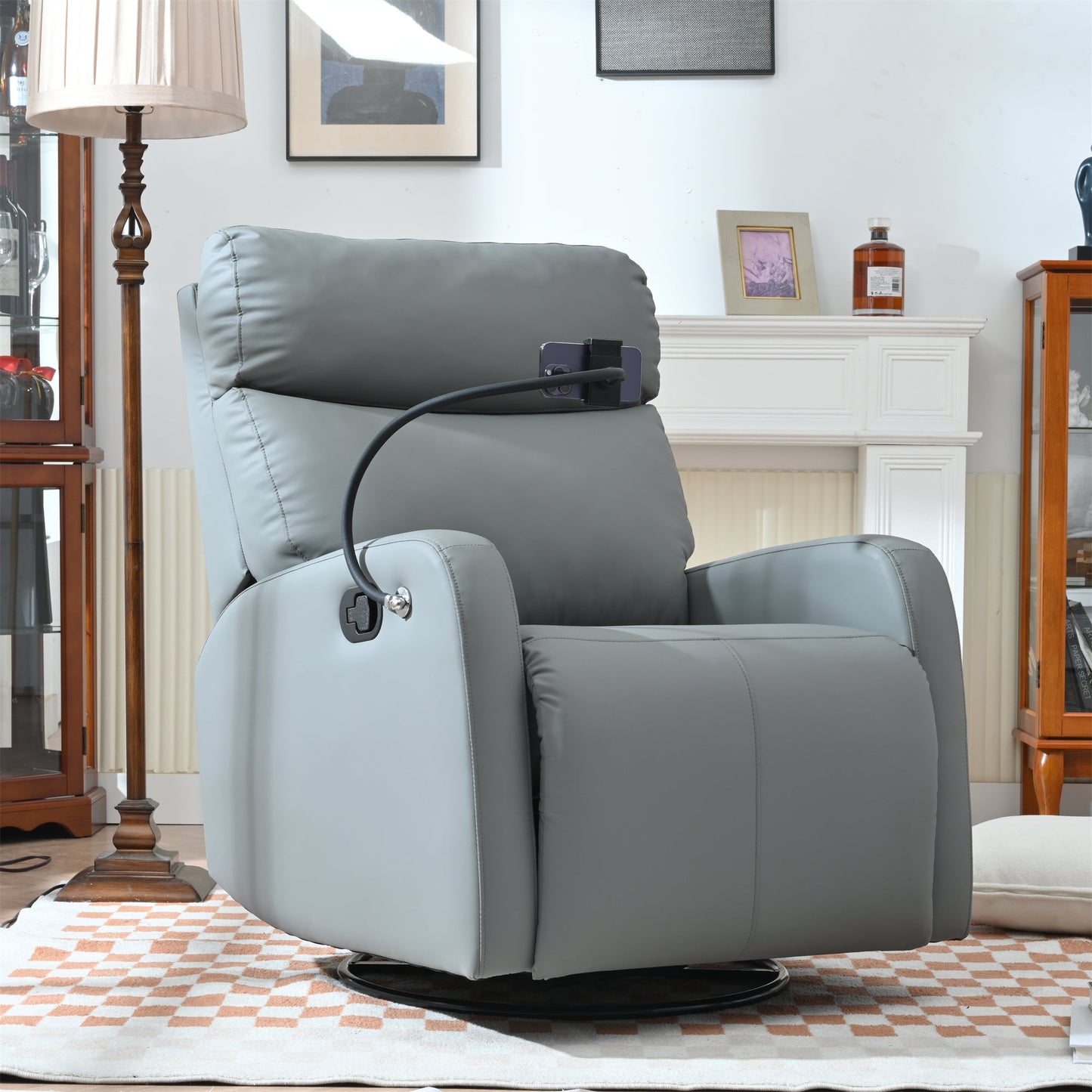 Swivel Rocker Recliner Chair,360 Degree Nursery Rocking Chair,Glider Chair,Modern Small Rocking Swivel Recliner Chair for Bedroom,Living Room Chair Home Theater Seat,Phone Holder(Blue - gray) - 1st Choice Furniture Direct