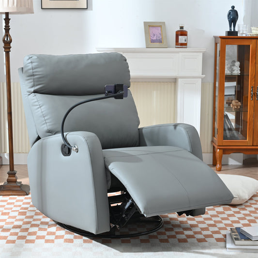 Swivel Rocker Recliner Chair,360 Degree Nursery Rocking Chair,Glider Chair,Modern Small Rocking Swivel Recliner Chair for Bedroom,Living Room Chair Home Theater Seat,Phone Holder(Blue - gray) - 1st Choice Furniture Direct
