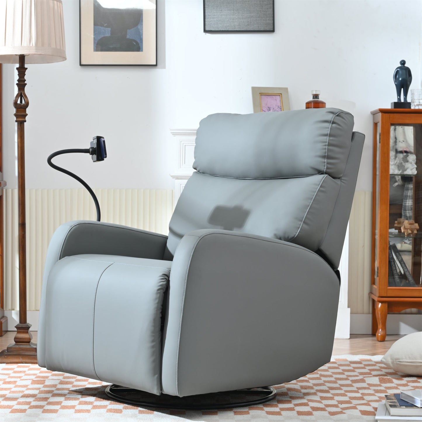 Swivel Rocker Recliner Chair,360 Degree Nursery Rocking Chair,Glider Chair,Modern Small Rocking Swivel Recliner Chair for Bedroom,Living Room Chair Home Theater Seat,Phone Holder(Blue - gray) - 1st Choice Furniture Direct