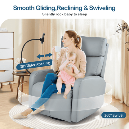 Swivel Rocker Recliner Chair,360 Degree Nursery Rocking Chair,Glider Chair,Modern Small Rocking Swivel Recliner Chair for Bedroom,Living Room Chair Home Theater Seat,Phone Holder(Blue - gray) - 1st Choice Furniture Direct