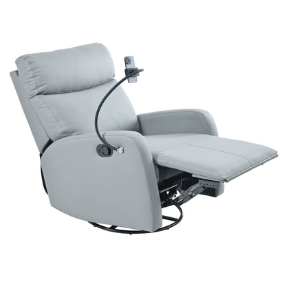 Swivel Rocker Recliner Chair,360 Degree Nursery Rocking Chair,Glider Chair,Modern Small Rocking Swivel Recliner Chair for Bedroom,Living Room Chair Home Theater Seat,Phone Holder(Blue - gray) - 1st Choice Furniture Direct