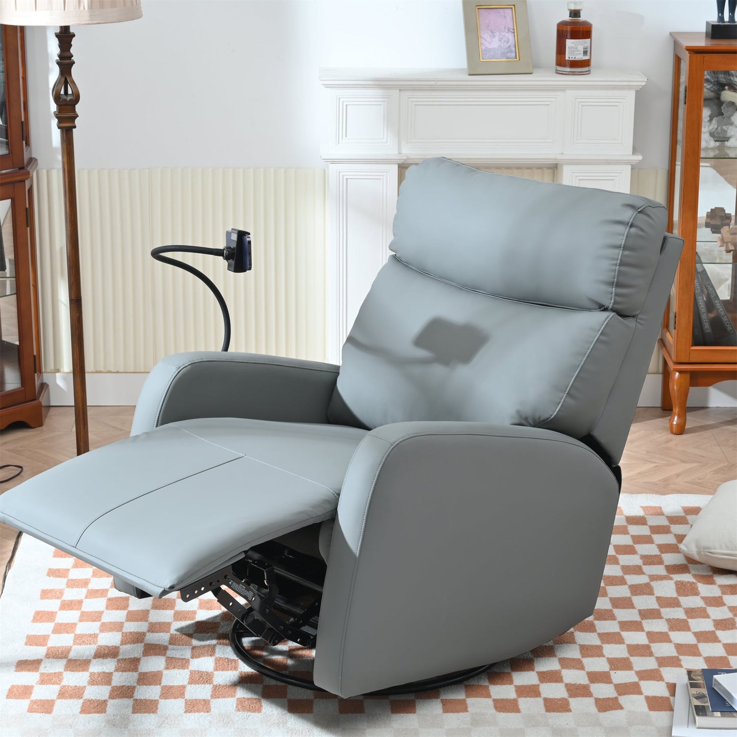 Swivel Rocker Recliner Chair,360 Degree Nursery Rocking Chair,Glider Chair,Modern Small Rocking Swivel Recliner Chair for Bedroom,Living Room Chair Home Theater Seat,Phone Holder(Blue - gray) - 1st Choice Furniture Direct