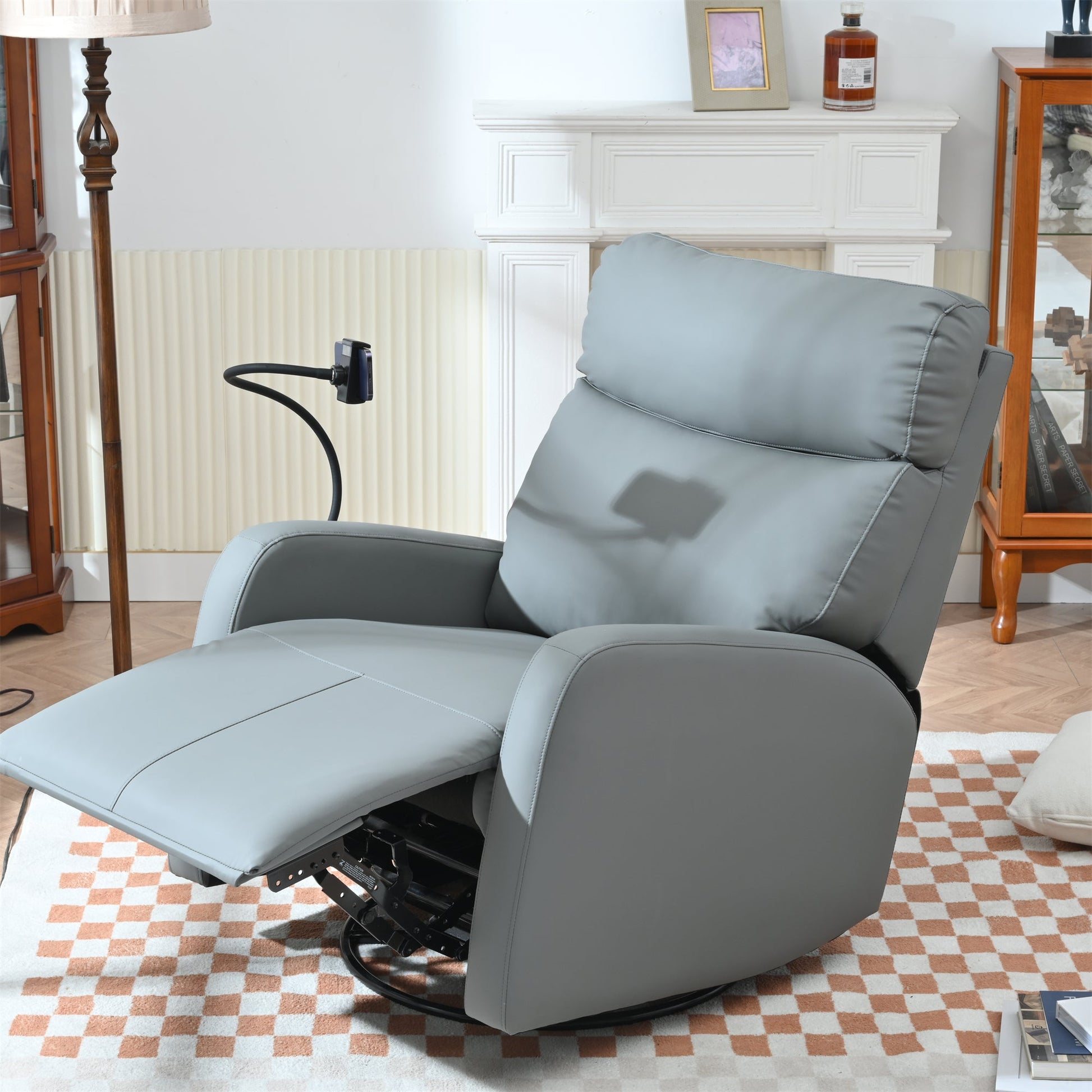 Swivel Rocker Recliner Chair,360 Degree Nursery Rocking Chair,Glider Chair,Modern Small Rocking Swivel Recliner Chair for Bedroom,Living Room Chair Home Theater Seat,Phone Holder(Blue - gray) - 1st Choice Furniture Direct