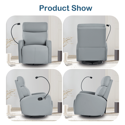 Swivel Rocker Recliner Chair,360 Degree Nursery Rocking Chair,Glider Chair,Modern Small Rocking Swivel Recliner Chair for Bedroom,Living Room Chair Home Theater Seat,Phone Holder(Blue - gray) - 1st Choice Furniture Direct