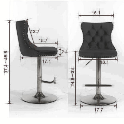 Swivel Velvet Barstools Adjusatble Seat Height from 25 - 33 Inch, Chrome base Bar Stools with Backs Comfortable Tufted for Home Pub and Kitchen Island,Set of 2, AS1712GY, Gray - 1st Choice Furniture Direct