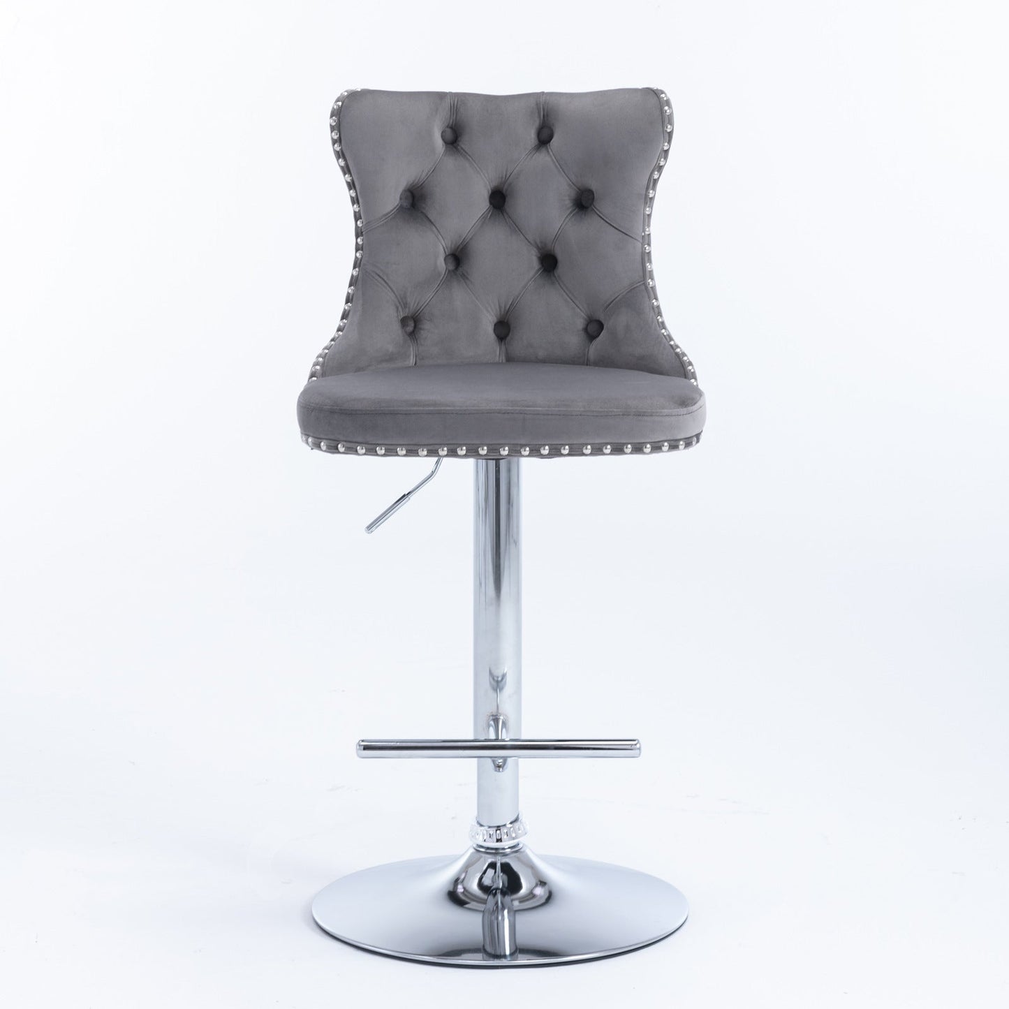 Swivel Velvet Barstools Adjusatble Seat Height from 25 - 33 Inch, Chrome base Bar Stools with Backs Comfortable Tufted for Home Pub and Kitchen Island,Set of 2, AS1712GY, Gray - 1st Choice Furniture Direct