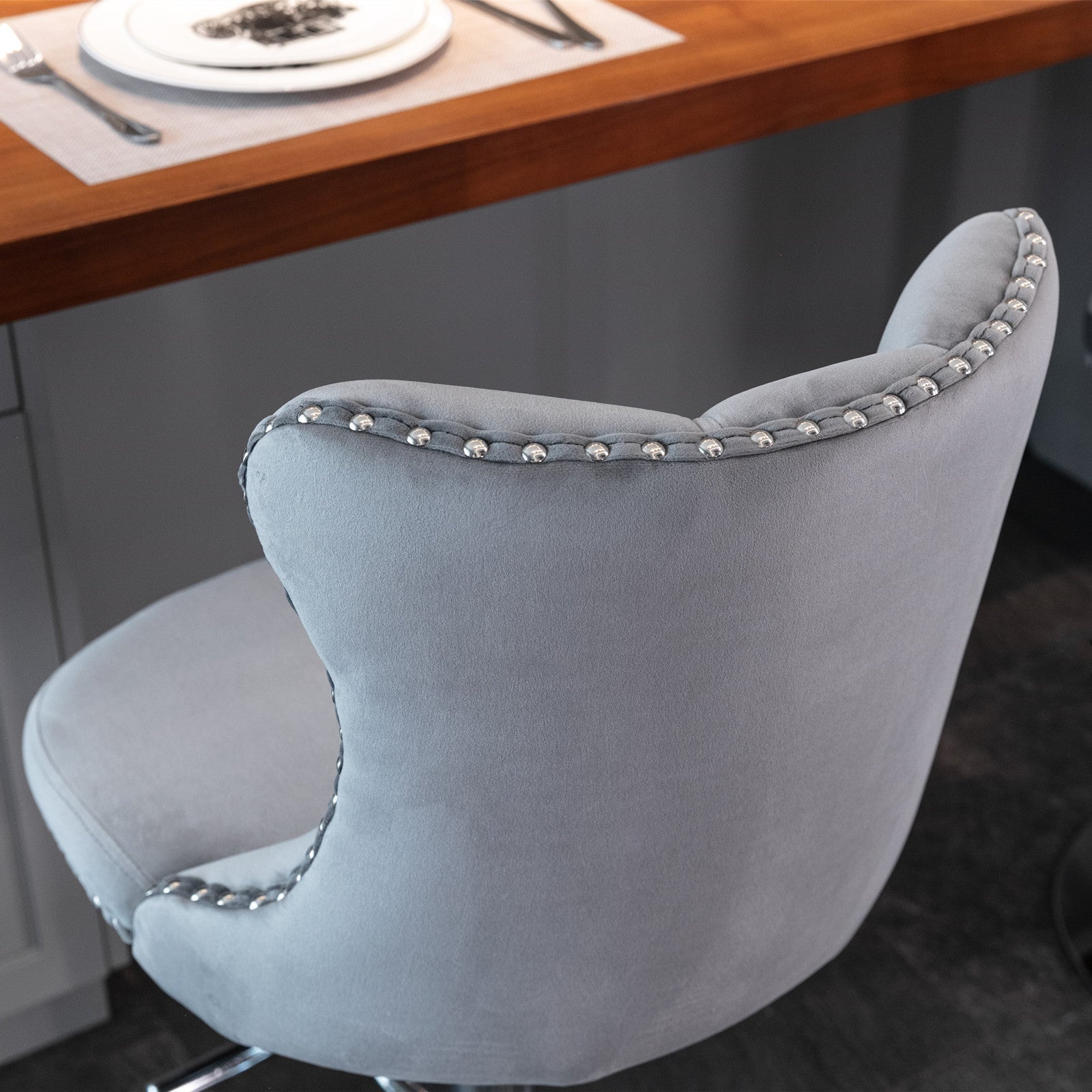 Swivel Velvet Barstools Adjusatble Seat Height from 25 - 33 Inch, Chrome base Bar Stools with Backs Comfortable Tufted for Home Pub and Kitchen Island,Set of 2, AS1712GY, Gray - 1st Choice Furniture Direct
