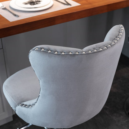 Swivel Velvet Barstools Adjusatble Seat Height from 25 - 33 Inch, Chrome base Bar Stools with Backs Comfortable Tufted for Home Pub and Kitchen Island,Set of 2, AS1712GY, Gray - 1st Choice Furniture Direct