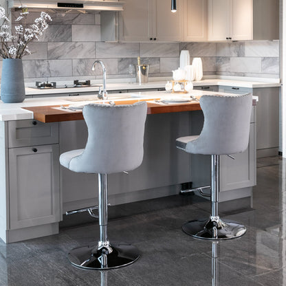 Swivel Velvet Barstools Adjusatble Seat Height from 25 - 33 Inch, Chrome base Bar Stools with Backs Comfortable Tufted for Home Pub and Kitchen Island,Set of 2, AS1712GY, Gray - 1st Choice Furniture Direct