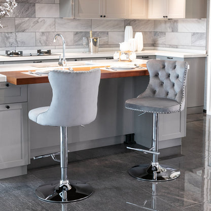 Swivel Velvet Barstools Adjusatble Seat Height from 25 - 33 Inch, Chrome base Bar Stools with Backs Comfortable Tufted for Home Pub and Kitchen Island,Set of 2, AS1712GY, Gray - 1st Choice Furniture Direct