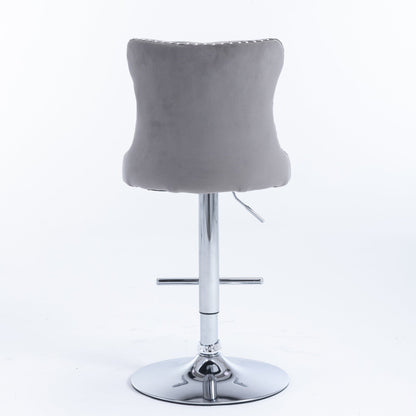 Swivel Velvet Barstools Adjusatble Seat Height from 25 - 33 Inch, Chrome base Bar Stools with Backs Comfortable Tufted for Home Pub and Kitchen Island,Set of 2, AS1712GY, Gray - 1st Choice Furniture Direct