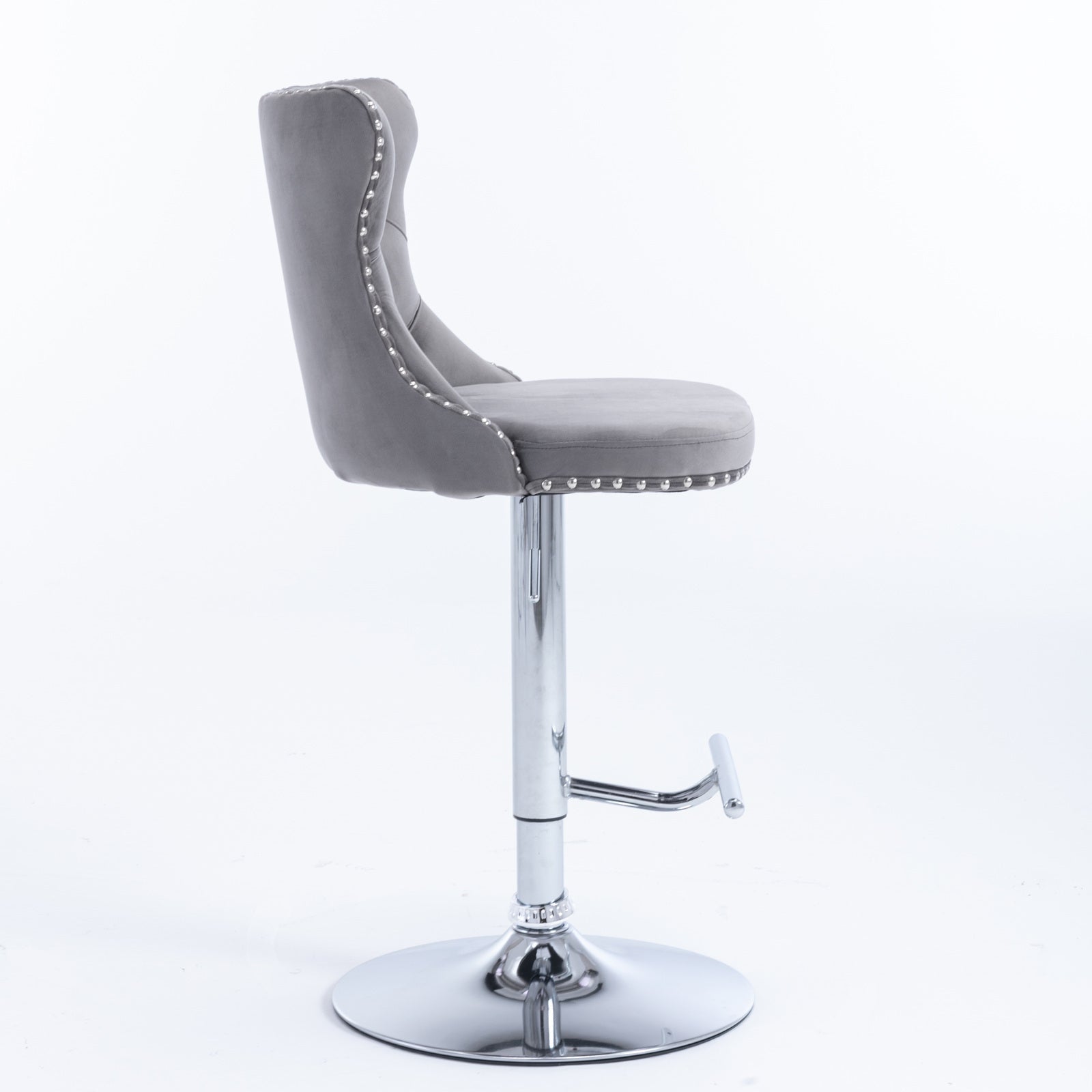 Swivel Velvet Barstools Adjusatble Seat Height from 25 - 33 Inch, Chrome base Bar Stools with Backs Comfortable Tufted for Home Pub and Kitchen Island,Set of 2, AS1712GY, Gray - 1st Choice Furniture Direct